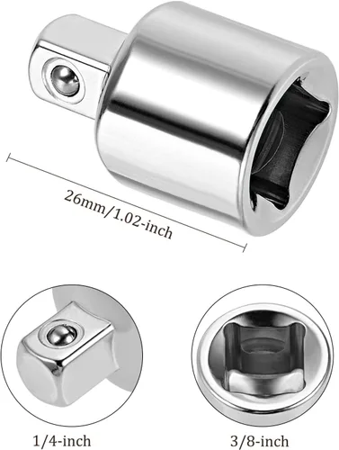 Vista 3 de Reductor de enchufe de 3 piezas – [3/8 pulgadas (F) x 1/4 pulgadas (M)] Herramienta de conversión de hembra a macho para uso de llave de trinquete