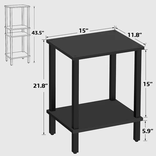 Vista 3 de TUTOTAK Mesa Auxiliar, Mesa Lateral, Mesita de Noche, Estante de Almacenamiento de 2 Niveles, Mesa Lateral de Sofá para Espacios Pequeños, Sala