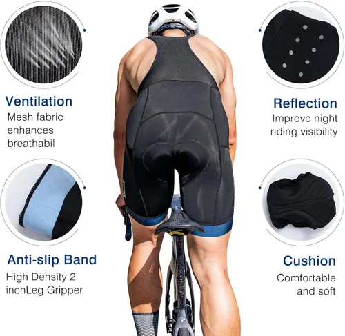 Vista 3 de Santic Pantalones cortos de ciclismo para hombre con relleno 4D para bicicleta de carretera