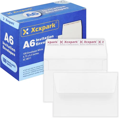 Vista 12 de Xxcxpark 100 unidades de sobres de invitación imprimibles A6 4.75x6.5 pulgadas, sobres autoadhesivos de 120GSM de papel kraft marrón