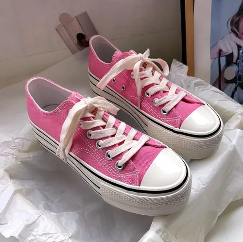 Vista 3 de Tenis de plataforma para mujer, zapatos de plataforma blanca, zapatos de tenis de caña baja, zapatos de lona con cordones, zapatos deportivos