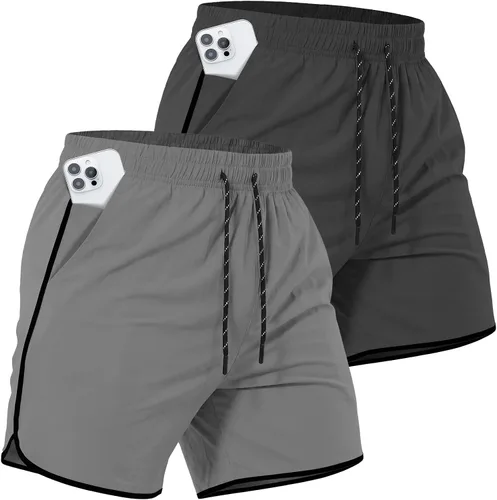 Vista 11 de Paquete de 2 pantalones cortos deportivos de entrenamiento de 5 pulgadas para hombre, pantalones cortos de gimnasio de secado rápido con bolsillos