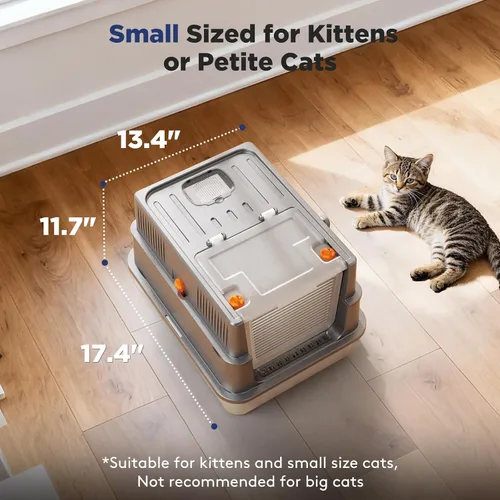 Vista 2 de FURTIME Pequeña caja de arena de acero inoxidable con tapa para gatito, caja de arena cerrada de metal para gatos pequeños, caja de gato con caja