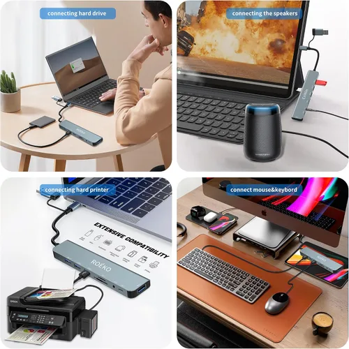 Vista 7 de Concentrador USB, adaptador multipuerto USB C, divisor USB con 1 USB 3.0, 4 x USB 2.0, 2 USB C, concentrador USB c para dispositivos MacBook