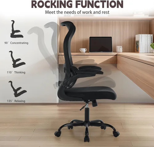 Vista 6 de Silla de oficina ergonómica, silla de escritorio de malla transpirable con respaldo alto para computadora con soporte lumbar ajustable