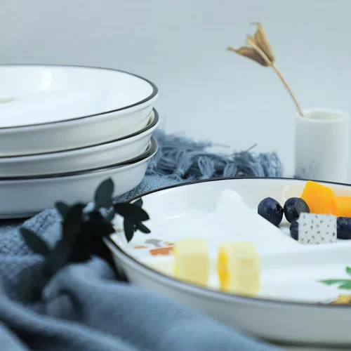 Vista 5 de 1 PIEZA Plato de Cerámica con Dinosaurio para Control de Porciones, Plato Dividido para Alimentación Racional, Plato Dividido para Postre, Plato