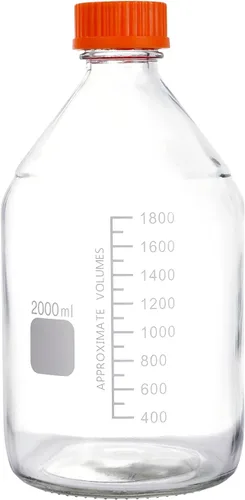 Vista 2 de Moonetto Botella de vidrio redonda de una pieza de 2 litros con tapa naranja de polipropileno GL45 (67.6 fl oz)