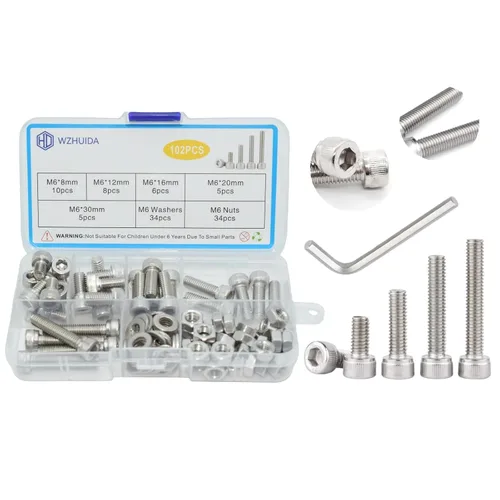 Vista 9 de Surtido de 1080 piezas, tornillos métricos M2 M3 M4, tornillos de cabeza hexagonal con socket, tornillos, tuercas y arandelas de acero inoxidable