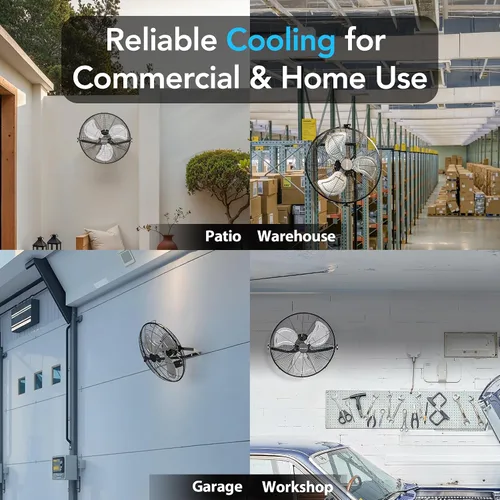 Vista 4 de Comfort Zone Ventilador industrial de alta velocidad de 20 pulgadas, ventilador de montaje en pared y piso totalmente metálico, refrigeración