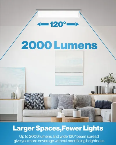 Vista 2 de Sunco - Paquete de 12 luces LED de panel plano de 1x2, CCT doble seleccionable 3500K/4000K/5000K y potencia seleccionable 16W/18W/20W, 2000 LM