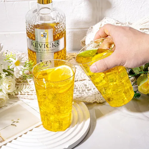 Vista 6 de I00000 Paquete de 100 vasos de plástico dorados de 14 onzas, vasos desechables de plástico con purpurina dorada, copas de vino desechables, copas