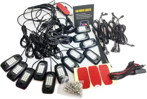 Vista 2 de RGB LED Rock Lights Underbody Wireless APP Music Chasing Offroad ATV 12V 12 Pods w/6PCS Cables de extensión