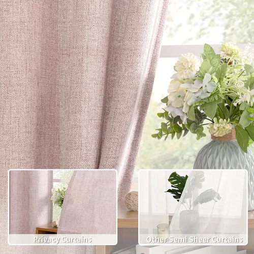 Vista 130 de BGment Cortinas de Lino Beige de 63 Pulgadas de Largo 2 Paneles - Tratamientos para Ventanas con Textura de Arpillera Filtrantes de Luz Cortinas B