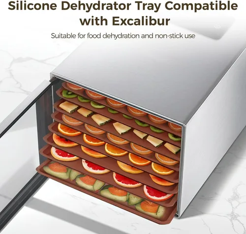 Vista 3 de 8 Pcs Silicone Dehydrator Sheets, 14 x 14 in Non-Stick Silicone Dehydrator Trays Compatible with Excalibur, with Edge, for Fruits, Vegetables, Meat
