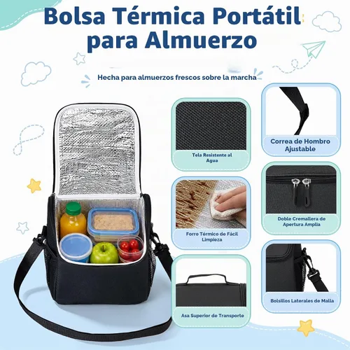 Vista 6 de Lonchera Bento para niños con termo de sopa de 17 onzas, botella de agua aislada y bolsa de almuerzo aislada, a prueba de fugas, contenedor