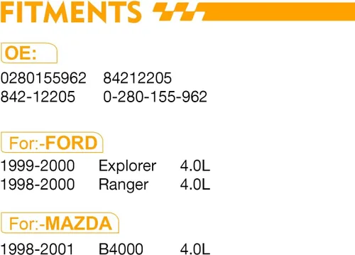 Vista 2 de 0280155962 Para: inyectores de combustible Ford compatibles con Ranger 1998-2000 4.0L, Explorer 1999-2000 4.0L, para: Mazda B4000 1998-2001 4.0L