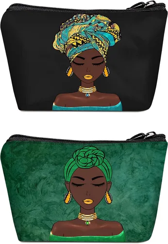 Vista 7 de Bolsa de maquillaje Melanin para mujer, bolsa de cosméticos impresa portátil, bolsa de aseo de viaje, bolsa organizadora de maquillaje para mujeres