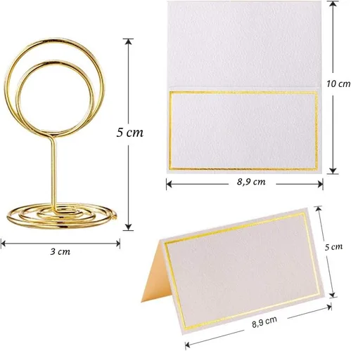 Vista 3 de Toncoo 24 mini soportes de números de mesa de alta calidad y 24 tarjetas de lugar con borde de lámina dorada, soporte para tarjetas de lugar