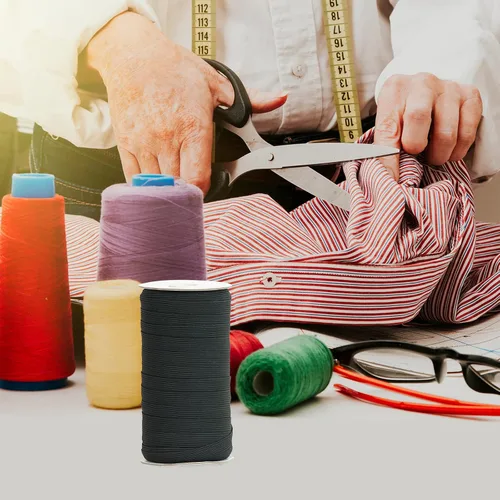 Vista 7 de Banda elástica plana para costura, 1/2 pulgada, 50 yardas de alta elasticidad, cordón elástico negro, cuerda elástica de punto para coser