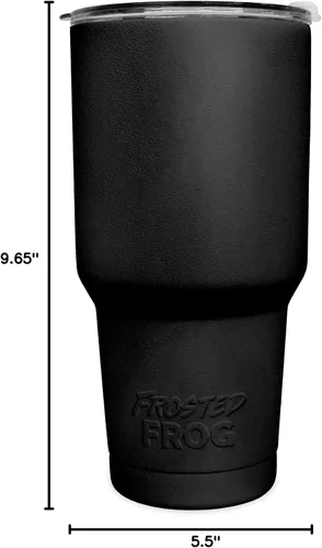 Vista 3 de Frosted Frog Vaso negro de 30 onzas con aislamiento al vacío con popote de acero inoxidable
