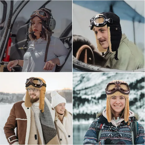 Vista 2 de Peicees Aviator Hat and Goggles Pilot Costume Set for Adult Men and Women