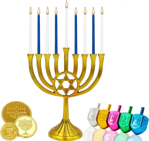 Vista 5 de 2 paquetes de velas de menorá de Janucá de lujo azules y blancas con forma de cono para las 8 noches de Janucá, tiempo de combustión de 45 minutos