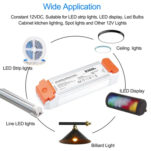 Vista 5 de Controlador LED regulable de 60 W, fuente de alimentación regulable Triac ELV/MLV de 12 V, transformador de 120 CA a 12 voltios CC compatible