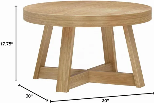Vista 2 de Plank+Beam Mesa de Café Clásica Redonda, Mesa de Café de Granja de 30 Pulgadas, Mesas de Centro Mini Rústicas para Espacios Pequeños, Mesa de Té