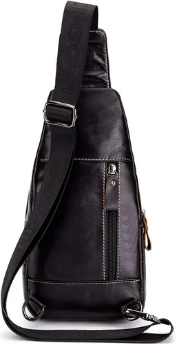 Vista 4 de Hebetag Mochila cruzada de cuero para hombres y mujeres, viajes, deportes al aire libre, #10Negro, Duradero, vintage