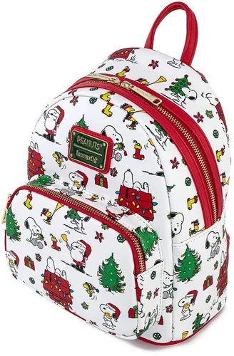 Vista 5 de Loungefly Peanuts Snoopy Holiday AOP - Bolso de hombro con doble correa para mujer Multi
