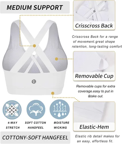 Vista 4 de RUNNING GIRL - Brasier deportivo para mujer de tirantes delgados con relleno y espalda cruzada brasier de yoga de sujeción media con copas extraíbles