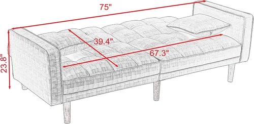 Vista 2 de Sofá cama futón convertible, moderno sofá cama plegable tapizado de lino con dos almohadas, sofá cama de 75 pulgadas para sala de estar, dormitorio