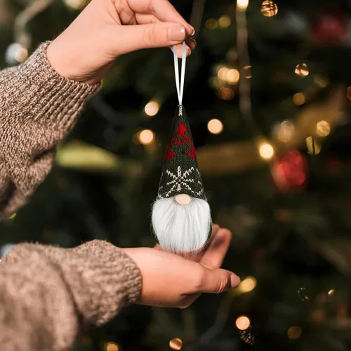 Vista 4 de TOYANDONA 6 gnomos verdes colgantes para árbol de Navidad, gnomos suecos de felpa, decoraciones de Navidad para decoración de fiesta de árbol
