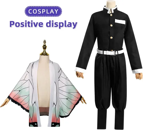Vista 3 de Conjunto de disfraz de cosplay de anime traje de Demon Slayer uniforme completo para niños y niñas