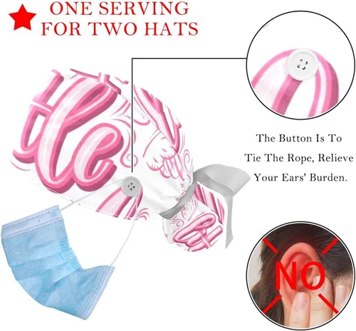 Vista 3 de VBFOFBV Working Cap with Buttons Sweatband Ribbon Tie Back Bouffant Hats, Pink Cartoon Angel