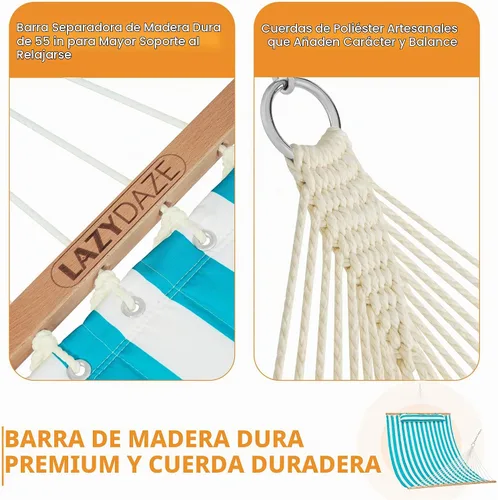 Vista 5 de Lazy Daze - Hamaca acolchada doble con almohada y mosquetones, rayas Sailor Stripe