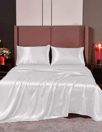 Vista 21 de Juego de sábanas de satén de seda de 4 piezas Sábana bajera Sábana encimera Funda de almohada Calidad de hotel sedoso suave y lujoso