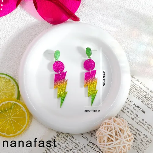 Vista 8 de Nanafast Aretes colgantes de neón de los años 80 para mujer, accesorios de los años 80 para mujer, joyería de neón degradado colorido