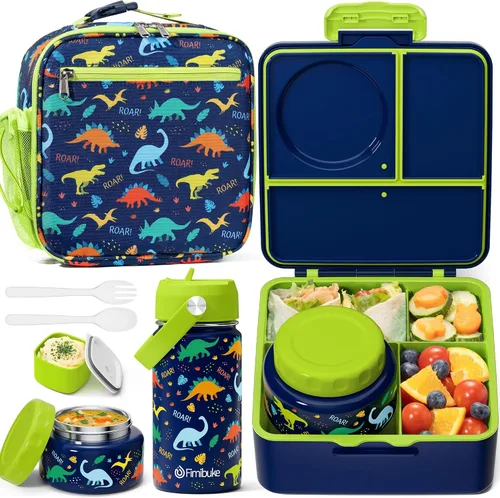 Vista 11 de Fimibuke Lonchera Bento para niños con termo, bolsa de almuerzo, botella