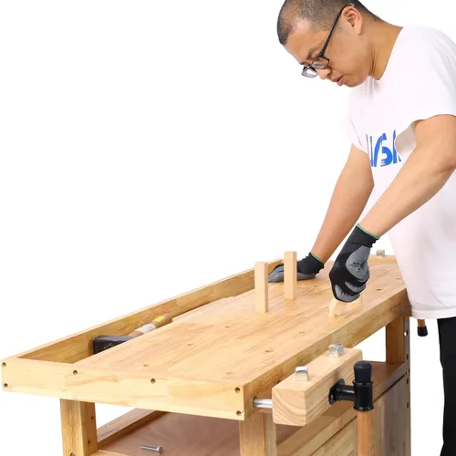 Vista 9 de Banco de trabajo de madera de 50 pulgadas – Banco de trabajo de madera duradero para garaje, taller y hogar