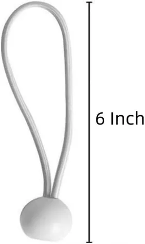 Vista 2 de Cuerdas elásticas de bolas de 6 pulgadas con bolas, 100 unidades de cuerdas resistentes para toldo, lona para amarrar, campamento, refugio, carga
