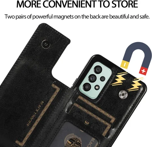 Vista 4 de UEEBAI Funda para Samsung Galaxy A53 5G, funda de cuero PU de lujo con [dos cierres magnéticos] [ranuras para tarjetas] Función de atril Durable A