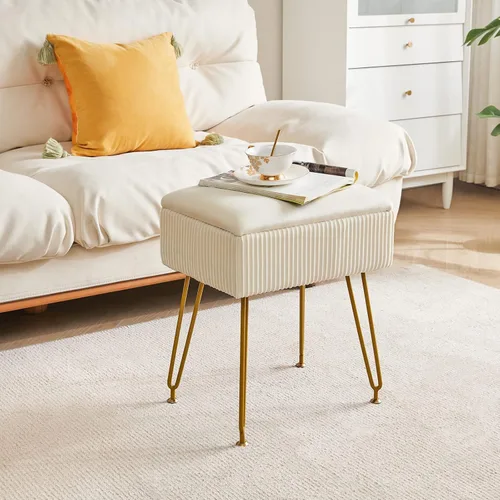 Vista 2 de YMYNY Taburete de tocador con almacenamiento, taburete otomano cuadrado, taburete de maquillaje multifuncional moderno para dormitorio, sala de Beige
