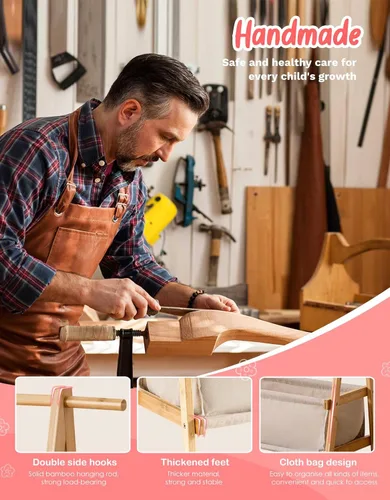 Vista 7 de Perchero de ropa para niños con caja de almacenamiento, Perchero de disfraces para niños, Perchero de disfraces de danza para colgar ropa, Perchero