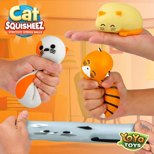 Vista 2 de YoYa Toys Squisheez Cat - Paquete de 4 bolas suaves y esponjosas para aliviar el estrés de gatitos, lindos animales elásticos, juguetes perfectos