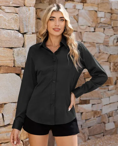 Vista 5 de siliteelon Camisas de vestir con botones para mujer, camisas de vestir de manga larga, algodón de corte clásico