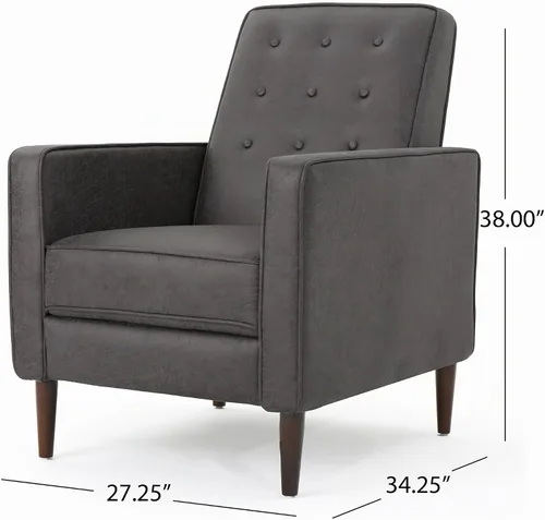 Vista 3 de GDFStudio Macedonia - Sillón reclinable de tela con respaldo copetudo, moderno Pizarra / Espresso oscuro