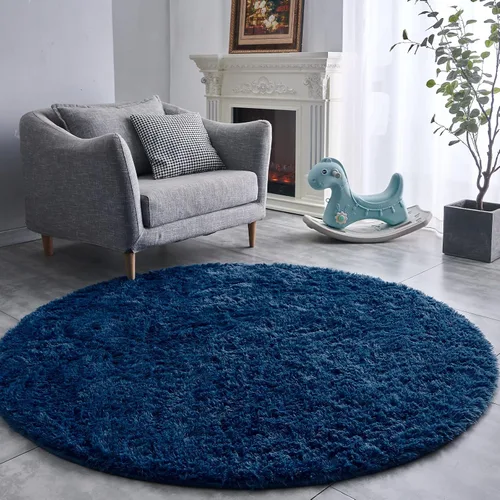 Vista 14 de FJZFING Alfombra Redonda Negra Ultra-Suave de Felpa Moderna 4x4 Alfombra de Área Circular para Dormitorio de Niños, Alfombra Circular Esponjosa Shag