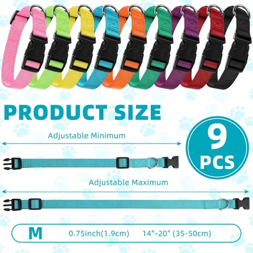Vista 2 de 9 piezas de collar ajustable para perro, collar de nailon suave para mascotas con hebilla de liberación rápida a granel para perros, caminar