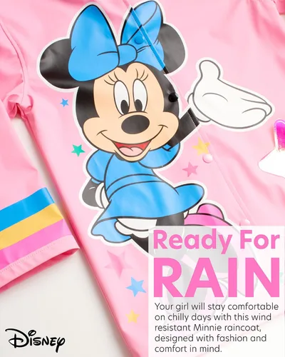 Vista 3 de Disney Girls' Rain Jacket - Slicker Shell Raincoat Minnie Mouse, Frozen Elsa, Anna (2T-7)